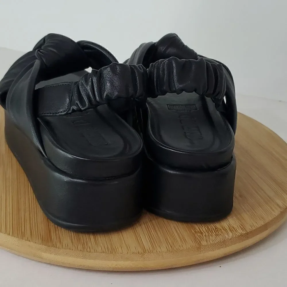 Silent D Pance Leather Platform Slingback Slide Sandal Knotted Black Size 38